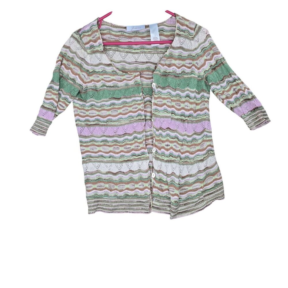 JH Collectibles Womens Button-Down Cardigan Multicolor Medium Knit 3/4 Sleeve